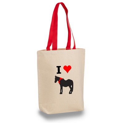 Cotton Canvas Tote Bag w/ Contrast Long Web Handles - 1 Color (15"x16"x4")