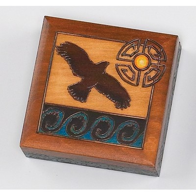 Bryon Allen Brown Wood Box Hawk Decoration (3 7/8"x3 7/8"x1 1/2")