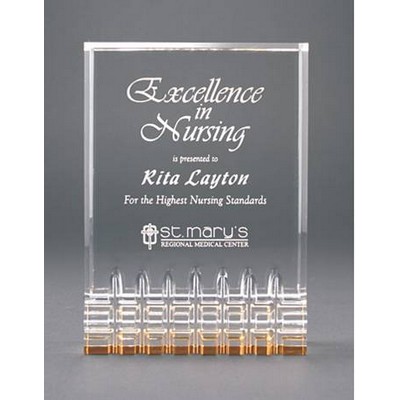 Acrylic Mirage Gold Reflective Award w/ Faceted Bottom - 3 1/2"x5"