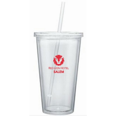 16 Oz. Double Wall Tumbler Acrylic Cup W/Retractable Straw