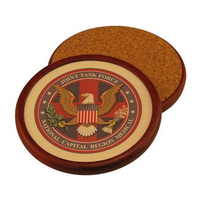 Round Wood Coaster w/Leather Inlay (4 Color Process)