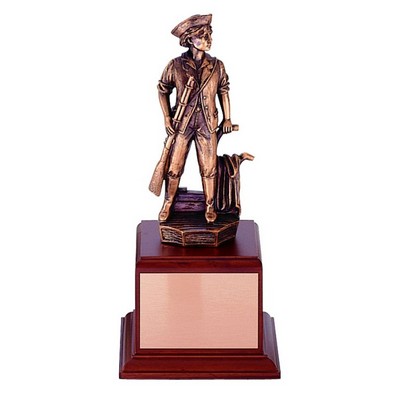 11 ½" Electroplated Brass Minuteman Trophy w/Wood Base