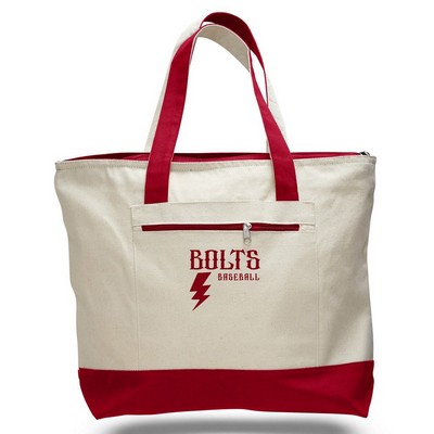 2-Tone Canvas Tote--Natural/Red (1-Color Imprint)