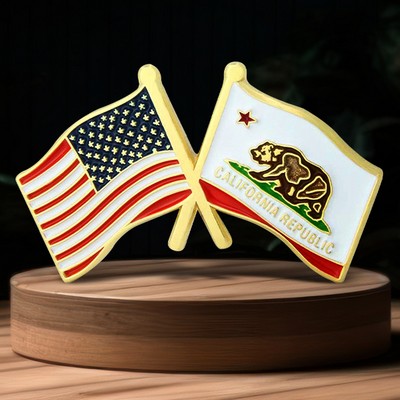 Stock Crossed Flag Pin (USA & States)