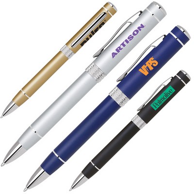 Twist Action Aluminum Ballpoint Pen w/ Diamond Cut Middle Ring