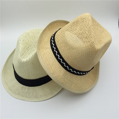 Straw Panama Cowboy Hat w/Curling Edge & Ribbon Band