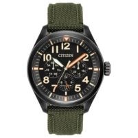 Citizen® Men's Eco Watch w/Dark Green Cordura® Strap & Black Dial