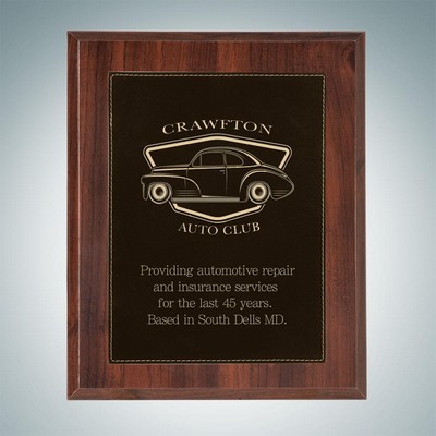 High Gloss Cherrywood Plaque w/ Black & Gold Leather Plate (Medium)