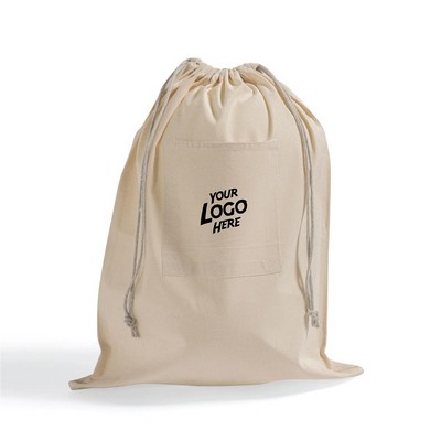 Cotton Small Laundry Bag with front pocket - Overseas - Natural