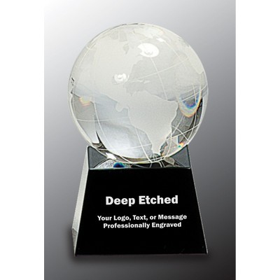 3" Crystal Globe on Black Base Crystal Award