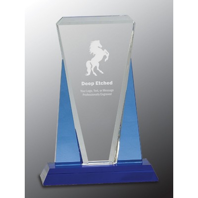 7" x 10" Blue/Clear Wedge Crystal Award on Blue Pedestal Base