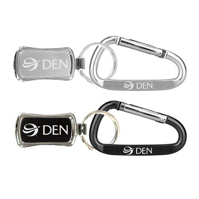 Rectangular Shape Chrome Metal Split Ring Key Holder w/Large Carabiner