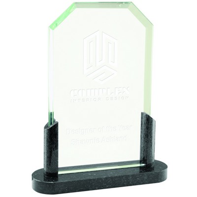 7 3/4" Clipped Corners Glass Award with Black Marble Base