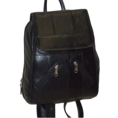 Leather Backpack w/Two Zipper Pockets