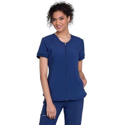 Infinity - Women's Mixed Media Zip Front V-Neck Top