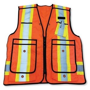 Orange Pocketed Polyester Safety Vest