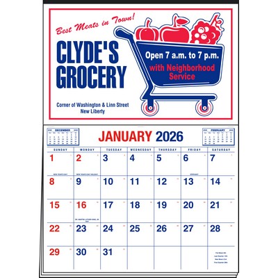 Date Master 2 Color Imprint Half Apron Calendar (Red & Blue)