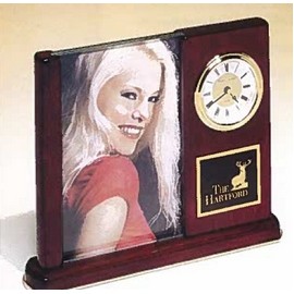 Airflyte® Rosewood Piano-Finish Versatile Clock w/Glass Picture Frame