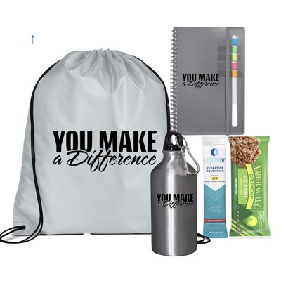 Welcome Kit with Journal, Bottle, Bag and Snacks