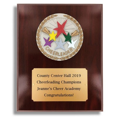 Dark Cherry Walnut Finish Plaque w/Cheerleader Stone Cast Emblem (8" x 10")