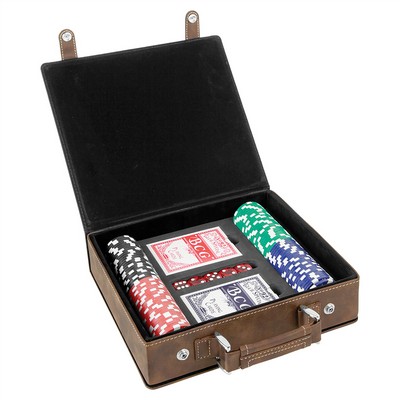 Laserable Rustic/Gold Leatherette 100-Chip Poker Set