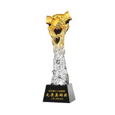 Shake Hand Shape Award Golden Gradient Resin Trophy