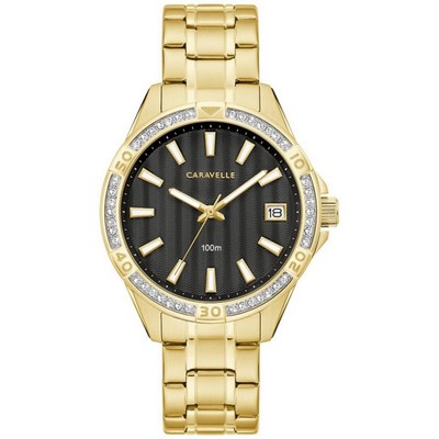 Citizen Ladies' Gold-Tone Watch w/Black Dial and Crystals