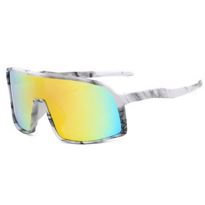 Goggle Sunglasses - Gold Mirror Lenses - Black/White Frames