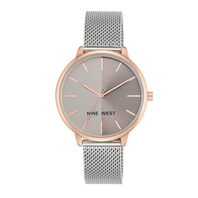 Nine West® Women's Gray Sunray Dial w/Silver-Tone Mesh Bracelet Watch