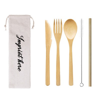 5 Piece Bamboo Utensils Set W/ Pouch