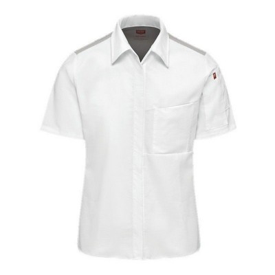 Red Kap™ Women's Short Sleeve Airflow Cook Shirt w/OilBlok - White/Gray