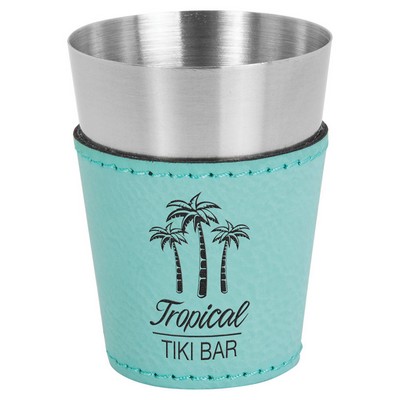 2 oz. Teal Leatherette & Stainless Steel Shot Glass