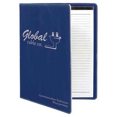 9 1/2" x 12" Blue/Silver Leatherette Portfolio with Notepad