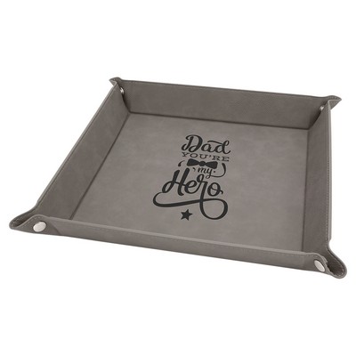 9" x 9" Gray Leatherette Snap Up Tray with Silver Snaps