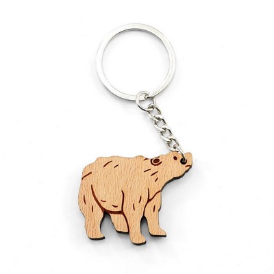 Polar Bear Shape Wooden Keychain