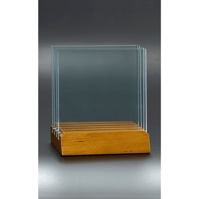 Glass Coaster Set w/Wooden Base Holder