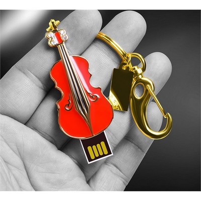 Violin Instrument Metal USB Flash Drive w/ Key Chains / Rings