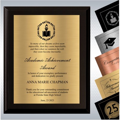 Black Matte Finish Wood Plaque Academic Achievement Award (8" x 10")