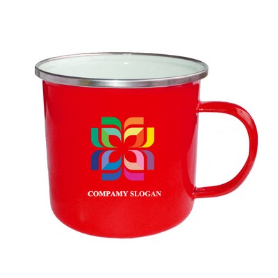 17oz Red Camping Mug with Silver Rim