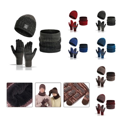 3PCS Winter Beanie Neck Gaiter Gloves Set