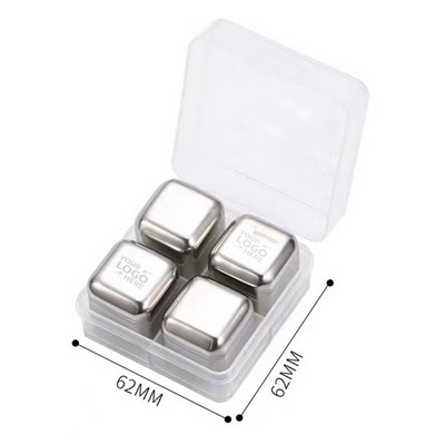 Whiskey Stainless Steel Ice Cubes Set of 4 with Box