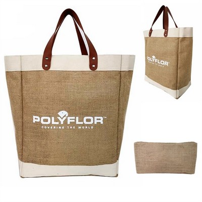 Premium Jute Shopping Bag with Leather Handle Customized