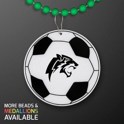 Soccer Ball Medallion with Green Beaded Necklace (Non Light Up) - Domestic Print