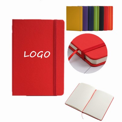 A5 Medium-sized PU Hardcover Notebook Journal With Ribbon Bookmark & Elastic Closure