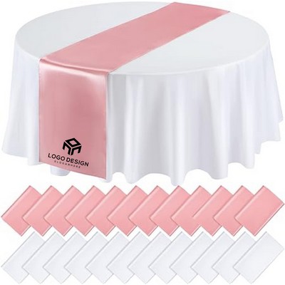 Round Plastic Tablecloth Satin Runners Waterproof