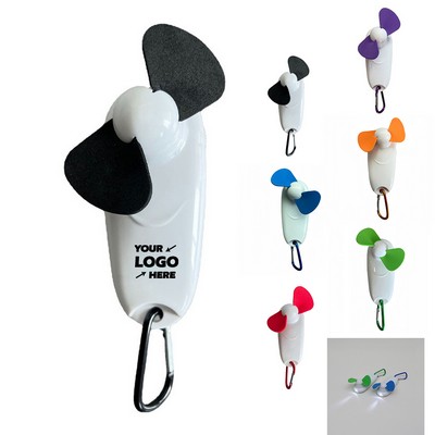 LED Flashlight Fan With Carabiner Hook