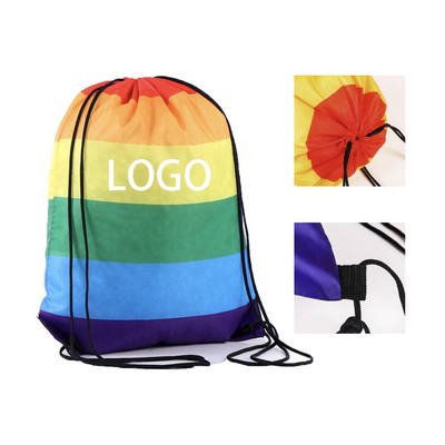 13 1/2"x16 1/2" LGBT Pride Rainbow Polyester Drawstring Bag/Sports Backpack