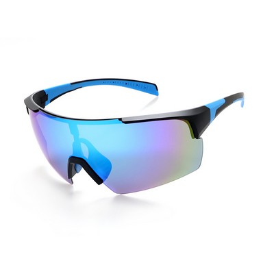 Goggle Sunglasses - Blue Mirror Lenses - Black and Blue Frames