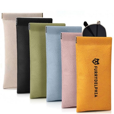 Portable Leather Squeeze Top Eyeglass Case