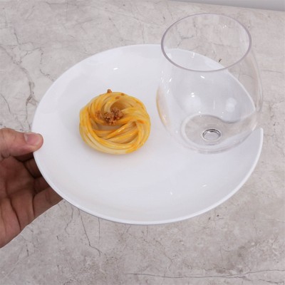 Melamine round cocktail plate with Aperitif or Appetizer Board and wine glass holder for party